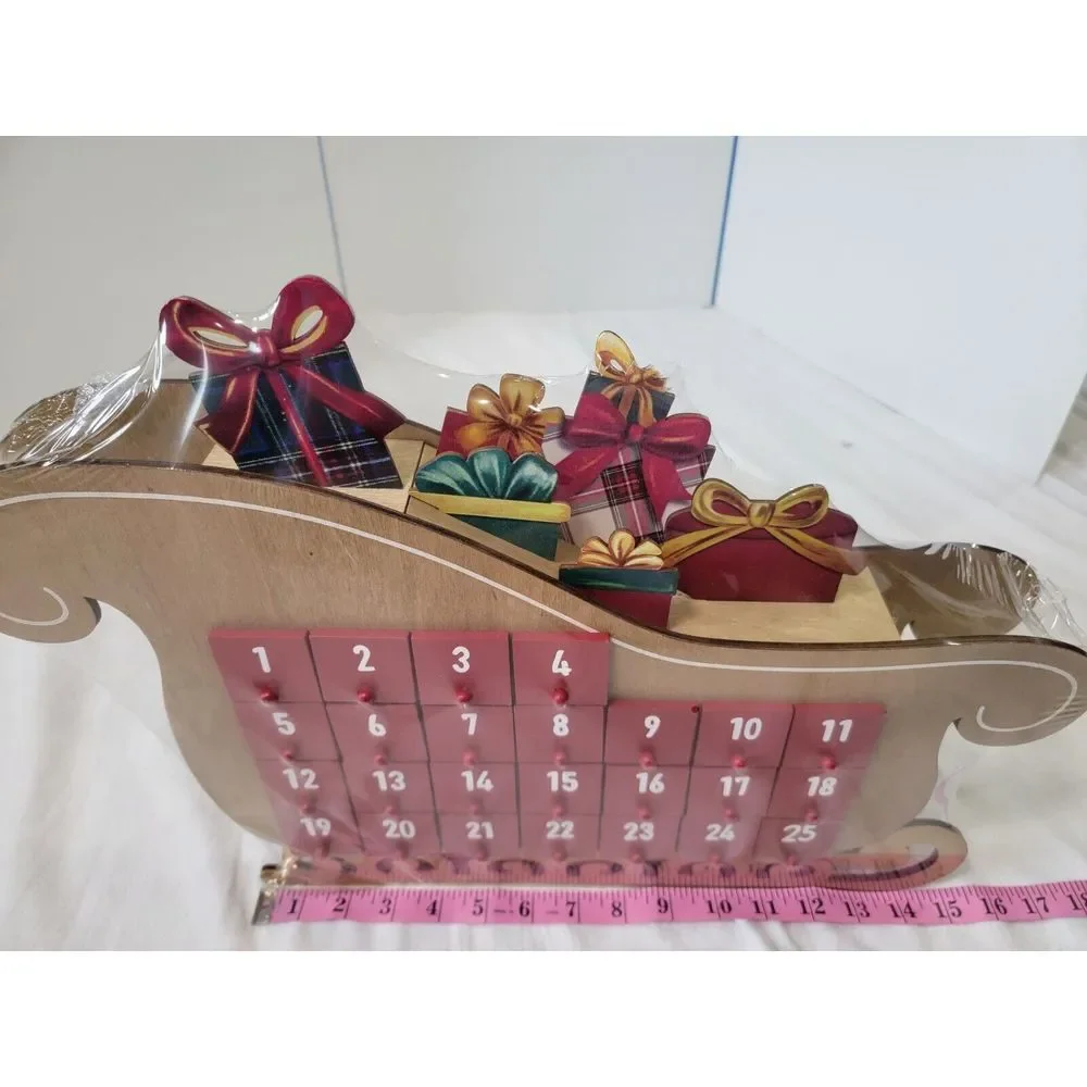 New Wooden Advent Calendar Boxes Santa‎ Sleigh Shape Countdown Christmas